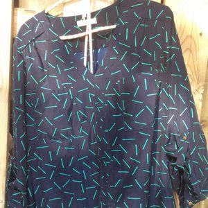 Size: 1X - Blue/Green Abstract Print Blouse